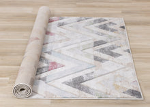 Load image into Gallery viewer, Folio Cream Grey Blue Pink Yellow Distressed Carved Chevron Rug - Furniture Depot