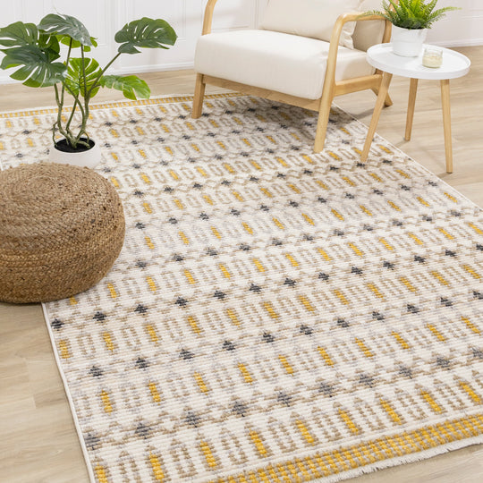 Calabar Cream Yellow Grey Bold Southwestern Rug - Furniture Depot