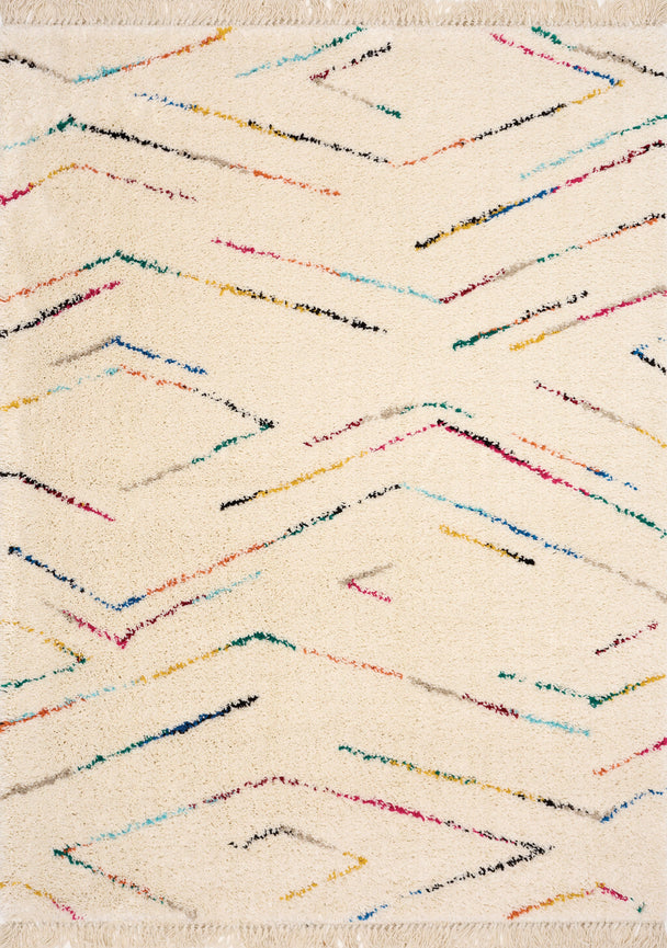 Bora Cream Rainbow Zig Zag Stripes Rug - Furniture Depot