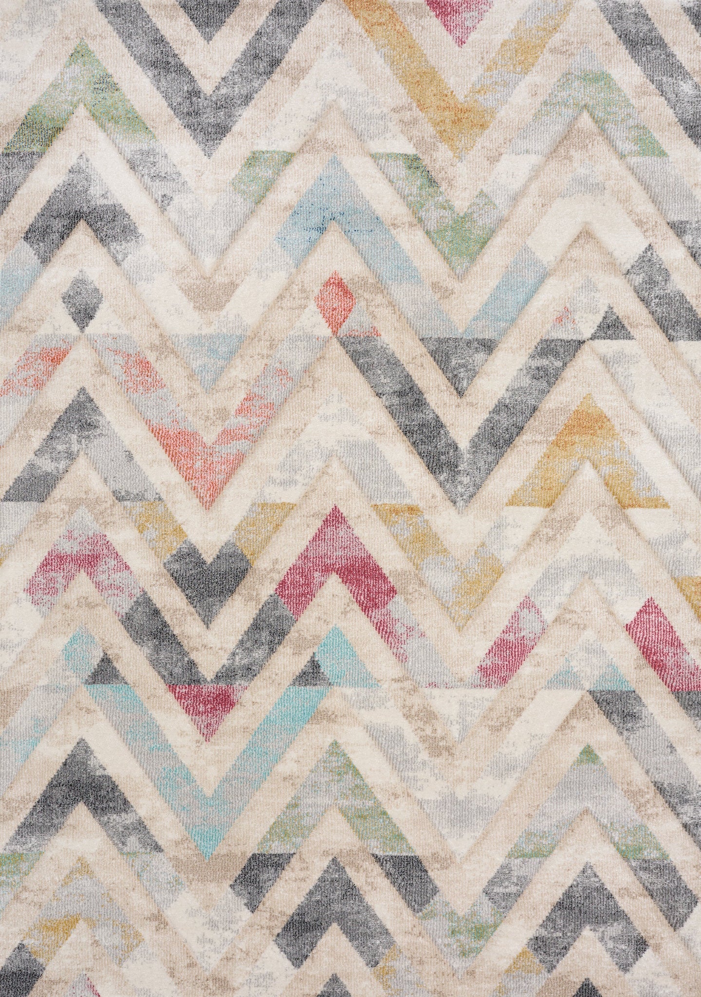 Folio Cream Grey Blue Pink Yellow Distressed Carved Chevron Rug - Furniture Depot