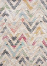 Load image into Gallery viewer, Folio Cream Grey Blue Pink Yellow Distressed Carved Chevron Rug - Furniture Depot