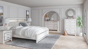 Altyra White 6 Pc. Dresser, Mirror, Chest, Panel Bookcase Bed - King