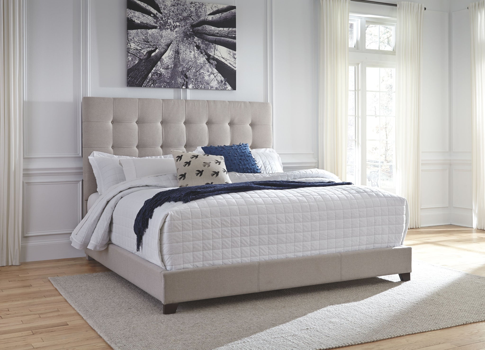 Beige tufted bed deals king