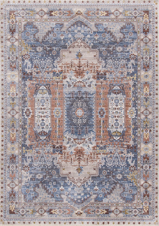 Monaco Grey Blue Orange Elaborate Border Rug - Furniture Depot