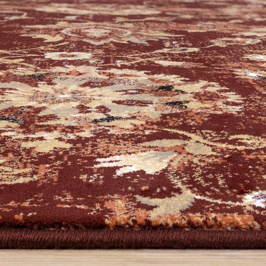 Claro Red Beige Traditional Plush Rug - Furniture Depot