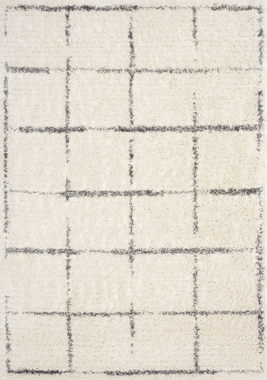 Rondo Cream Grey Grid Design Rug - Furniture Depot