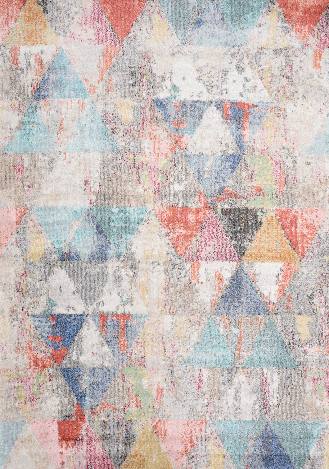 Fresco Distressed Grey Pink Blue Yellow Triangular Pattern Rug - Furniture Depot