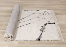 Load image into Gallery viewer, Bora Cream Black Grey Marble Style Shag Rug - Furniture Depot