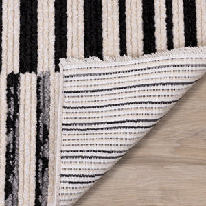 Calabar Cream Black Grey Alternating Stripes Rug - Furniture Depot