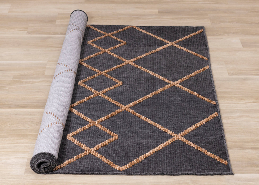 Lawson Grey Orange Interlocking Diamonds Foldable Rug - Furniture Depot