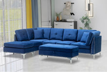 Load image into Gallery viewer, Cynthia Micro Suede Sectional Including Matching Pillows, Ottoman And Storage Bench In Blue - Furniture Depot