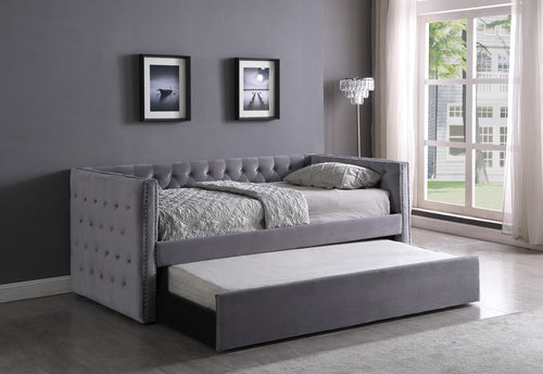 Adalie Fabric Upholstered Daybed With Trundle, Twin, Gray - Furniture Depot