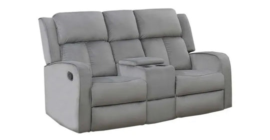 Hillsdale Reclining Fabric Loveseat with Console in Grey - Furniture Depot