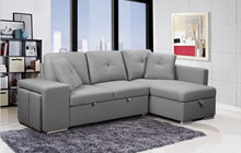 Load image into Gallery viewer, GEORGE FABRIC LOVESEAT W/PULL OUT BED, 2 OTTOMAN &amp; WITH FABRIC CHAISE STORAGE IN GREY - Furniture Depot