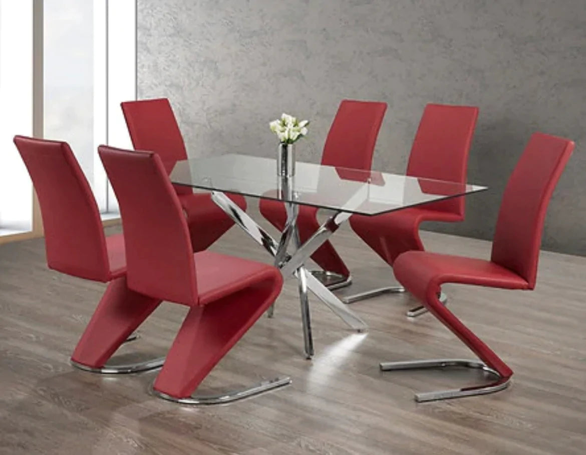 Soho 7pcs Glass Dining Set w/ Z-Shape Chairs - Furniture Depot