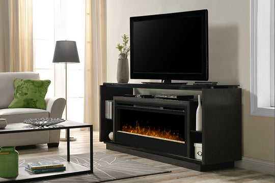 David Media Console Electric Fireplace with Acrylic Ember Bed, Smoke Finish - Furniture Depot (4891761836134)