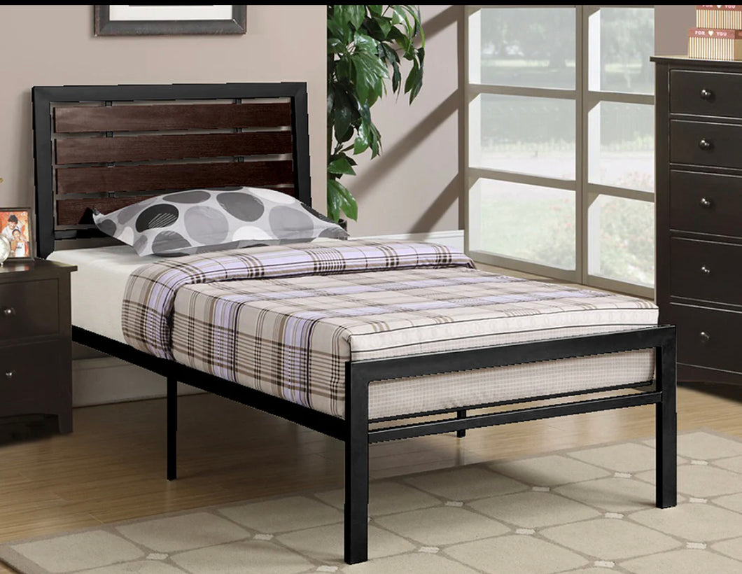 Black Steel Platform Bed w/ Wood Panel 114 - Furniture Depot