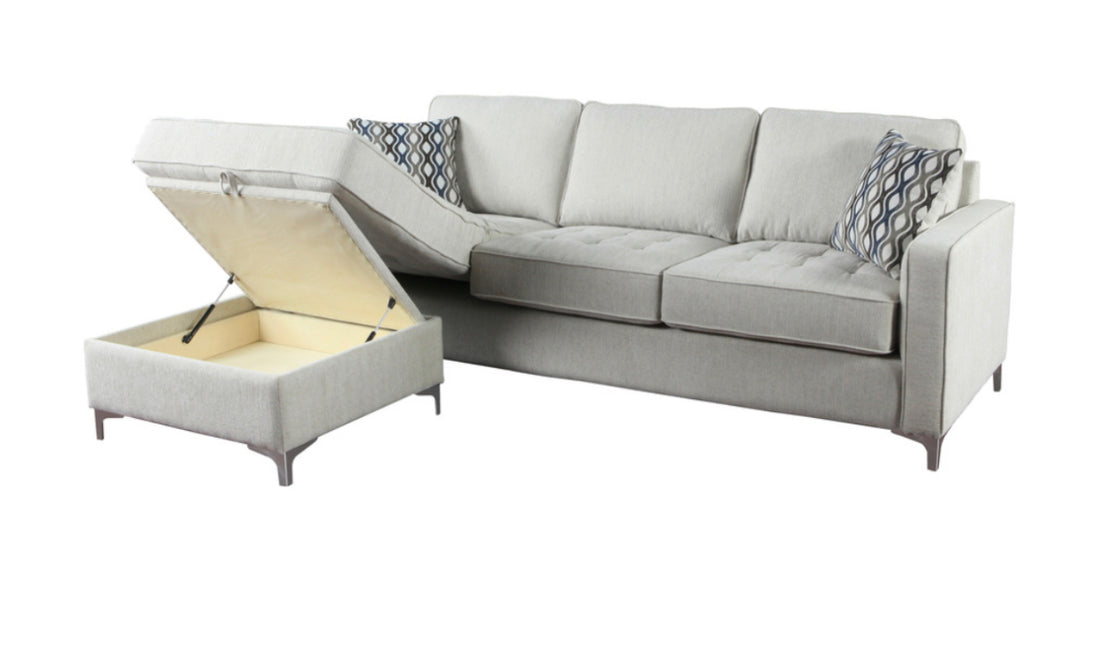 Hudson Sectional with Storage chaise, Platinum Grey - Furniture Depot