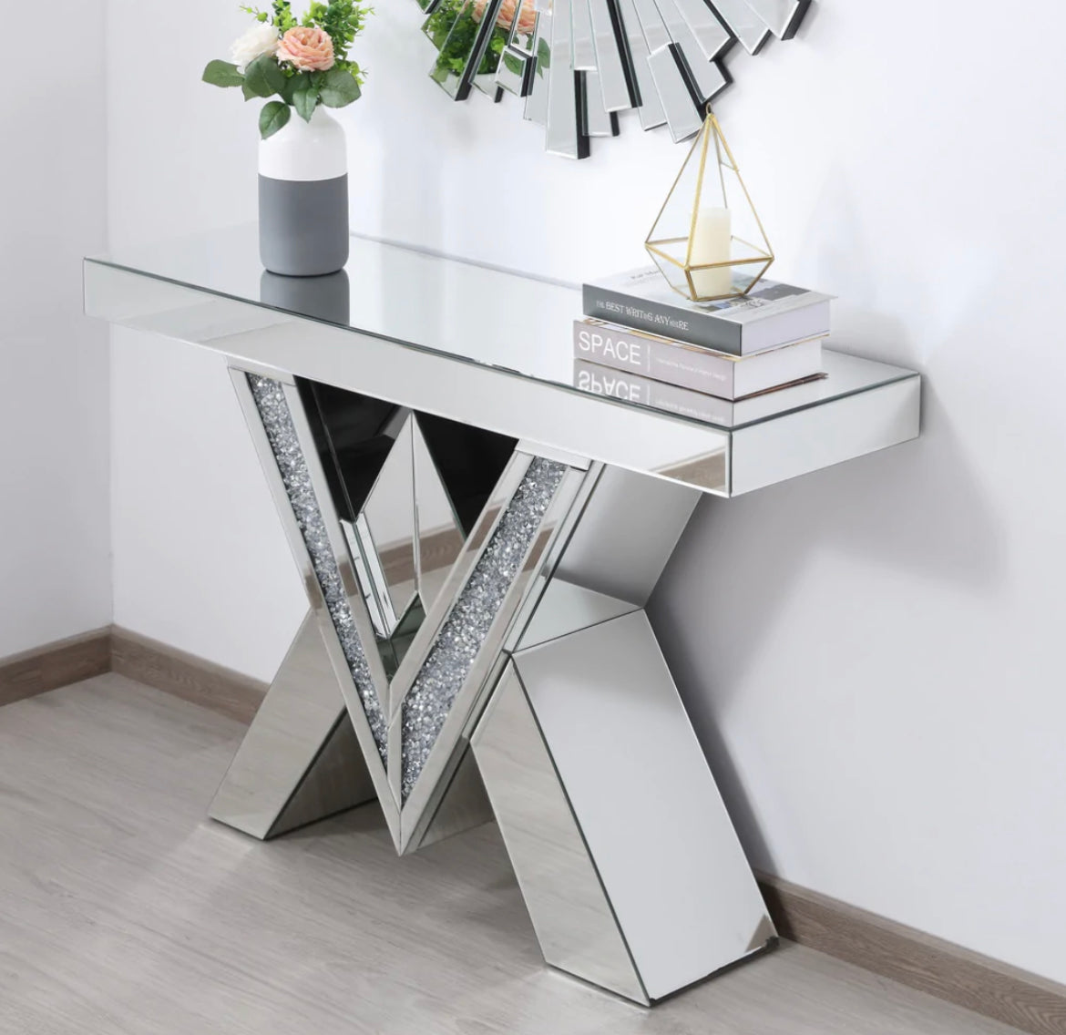 Paris Crystal Mirrored Console Table - Furniture Depot