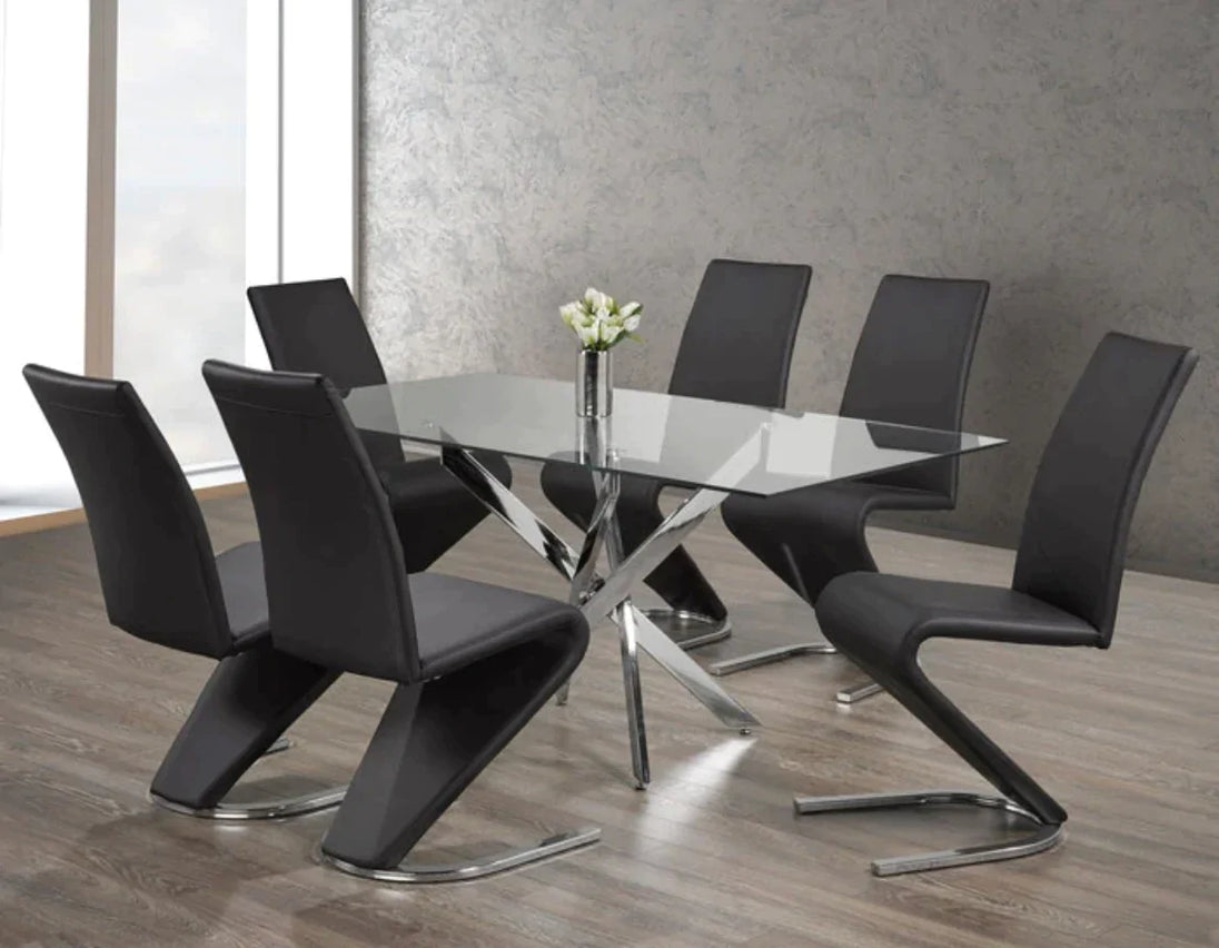 Soho 7pcs Glass Dining Set w/ Z-Shape Chairs - Furniture Depot