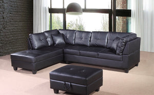 Vincent Sectional with storage ottoman LHF Chaise - Black - Furniture Depot