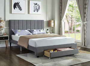 5483 Grey Fabric Platform Bed w/ Storage Drawer - Furniture Depot