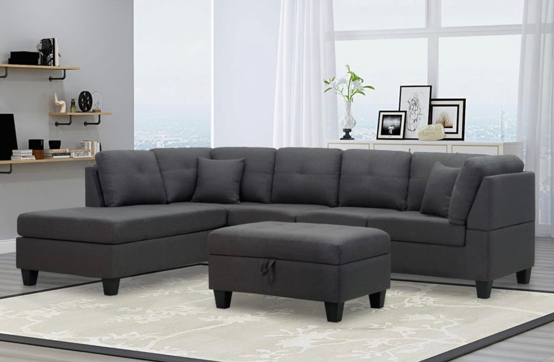 Vincent Sectional Reversible Chaise - Grey Linen - Furniture Depot