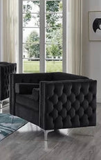 Emma Collection - Velvet Fabric Deep Tufting in Black - Furniture Depot