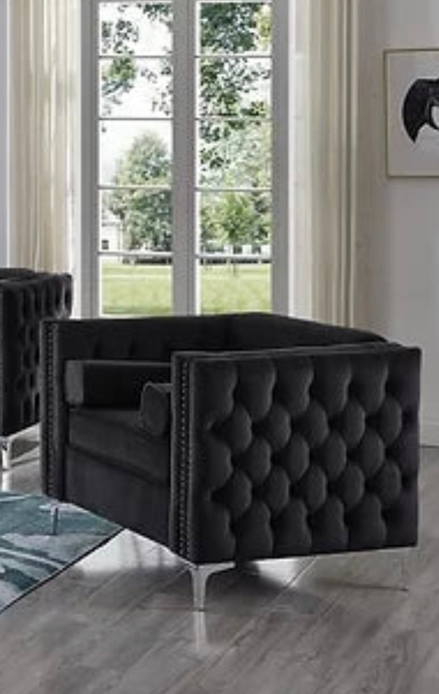 Emma Collection - Velvet Fabric Deep Tufting in Black - Furniture Depot