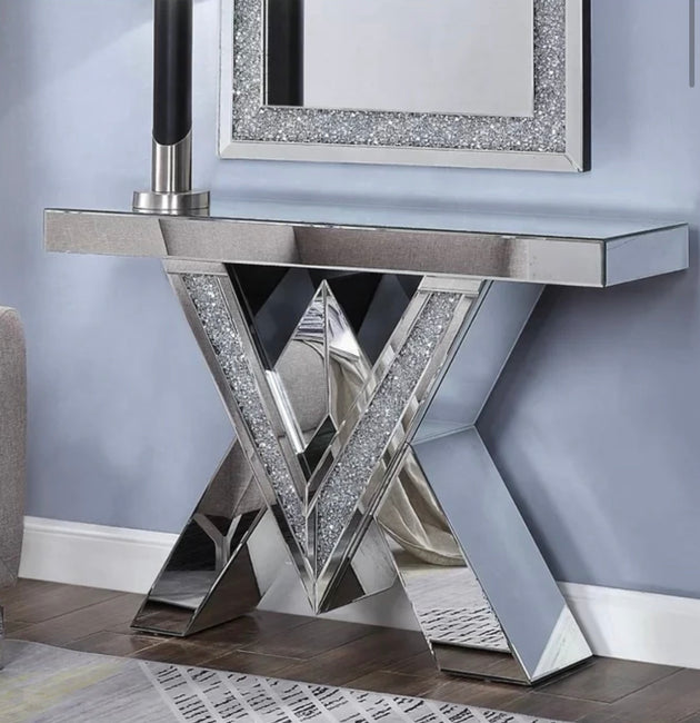 Paris Crystal Mirrored Console Table - Furniture Depot
