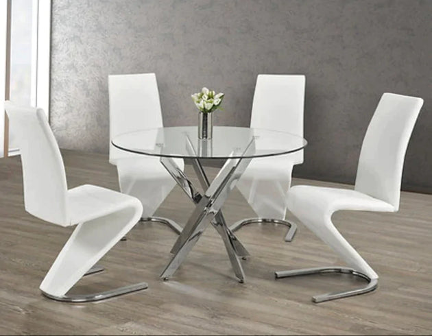 Soho 5pcs Round Glass Dining Set w/ Z-Shape Chairs - Furniture Depot