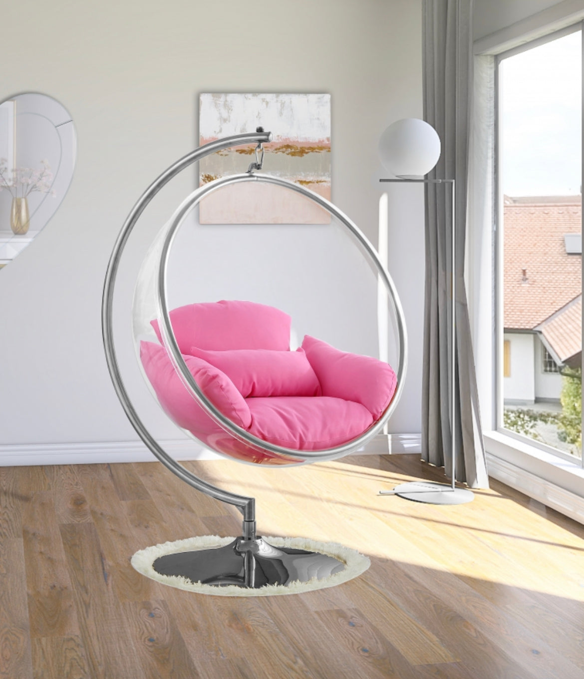 Luna Acrylic Swing Bubble Accent Chair - Chrome - Furniture Depot