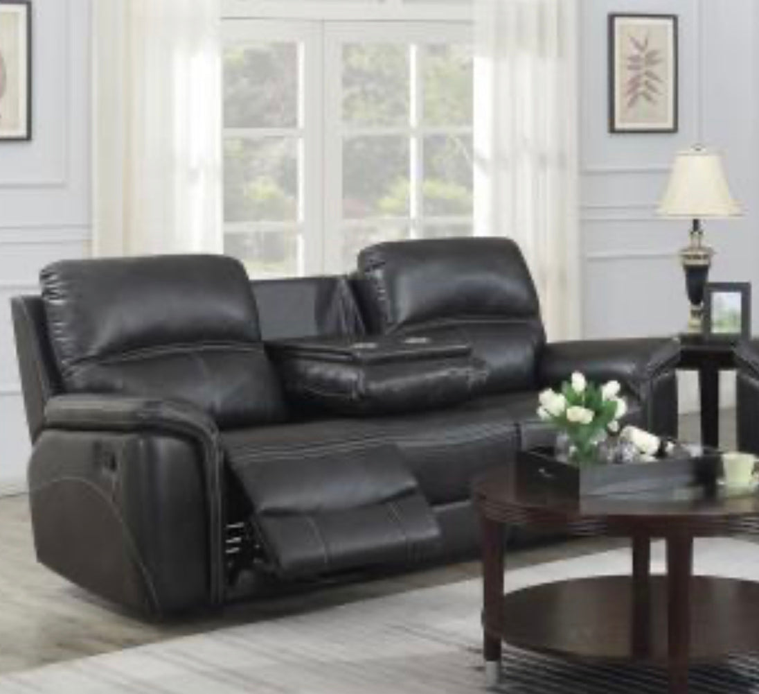 LOUSIANA LETHAIRE POWER RECLINER SOFA - GREY - Furniture Depot