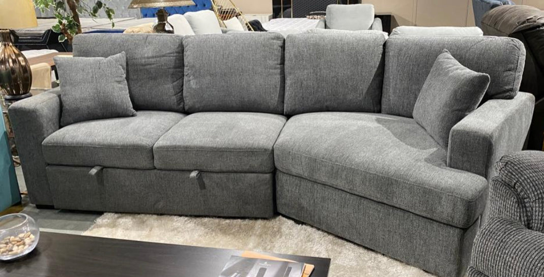 Ozzy 2-Piece Chenille Sleeper Sectional with Right-Facing Cuddler - Pepper - Furniture Depot