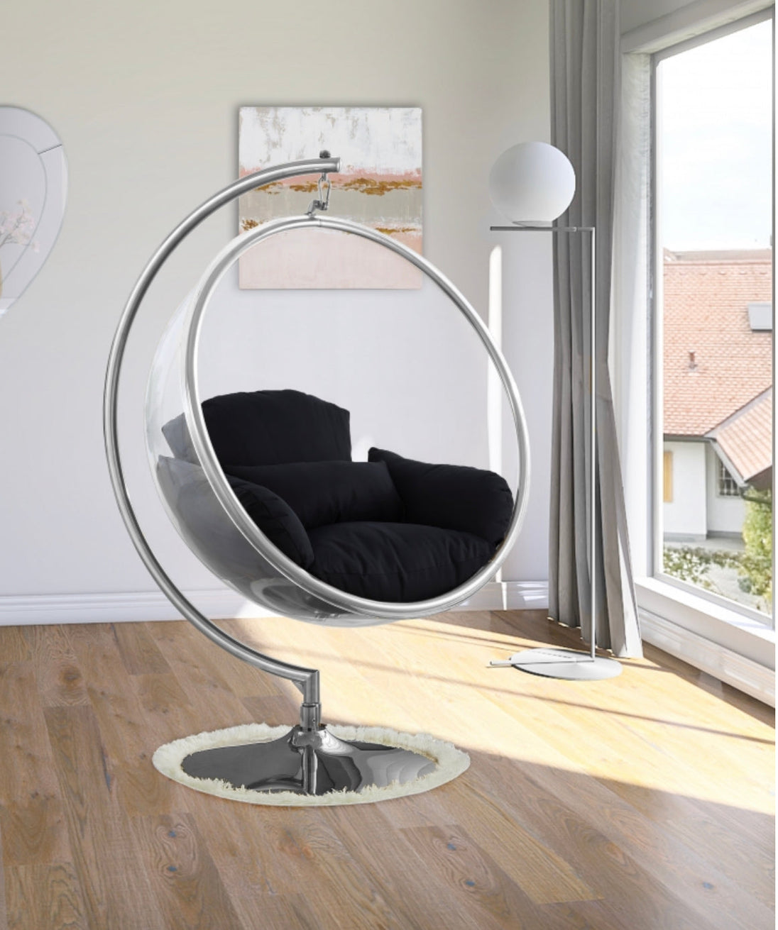 Luna Acrylic Swing Bubble Accent Chair - Chrome - Furniture Depot