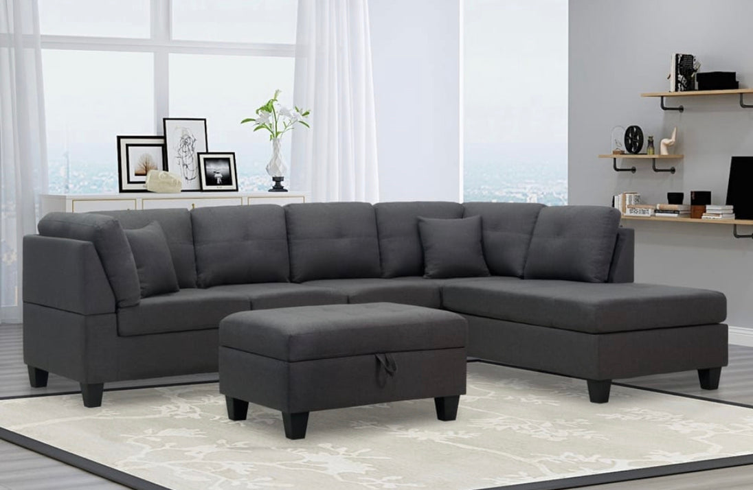 Vincent Sectional Reversible Chaise - Grey Linen - Furniture Depot