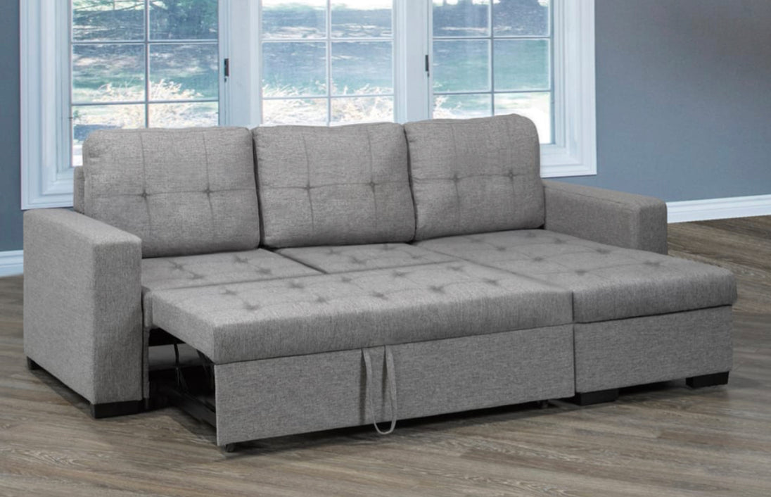 Rae Rae Grey Linen Sofabed Reversible Sectional w/ Storage - Furniture Depot (7905839743224)