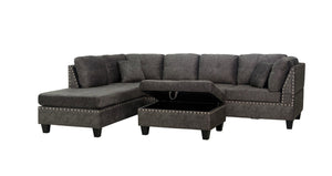 Vincent Sectional with storage ottoman - Grey Microfibre - Furniture Depot