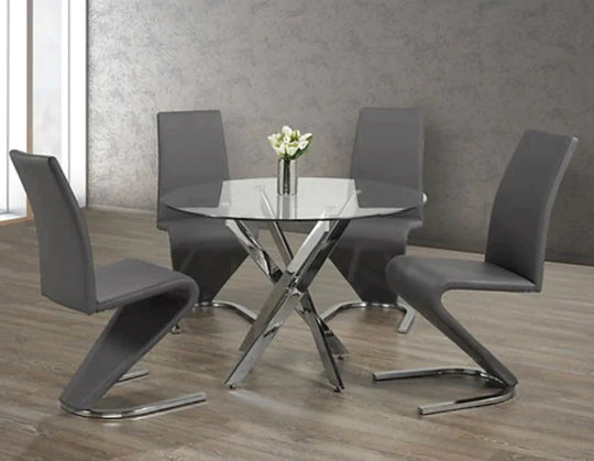 Soho 5pcs Round Glass Dining Set w/ Z-Shape Chairs - Furniture Depot