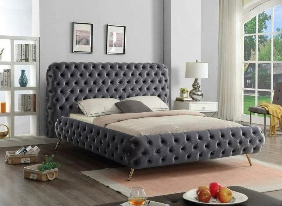 5865 - Grey Velvet Bed - Furniture Depot