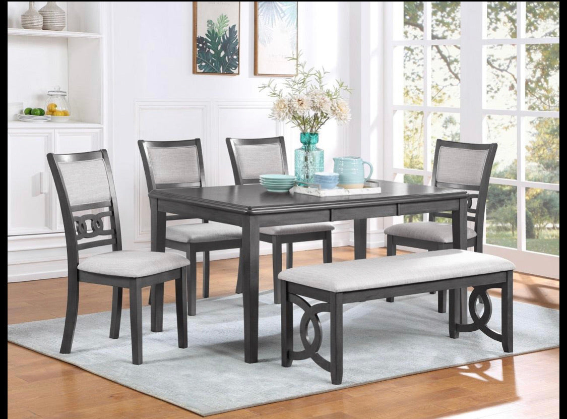 Gia Dining Table with Four Chairs & Dining Bench Grey - Furniture Depot