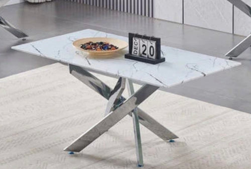 2570 Marble Glass Coffee Table Set w/ Stainless Steel Legs - Furniture Depot