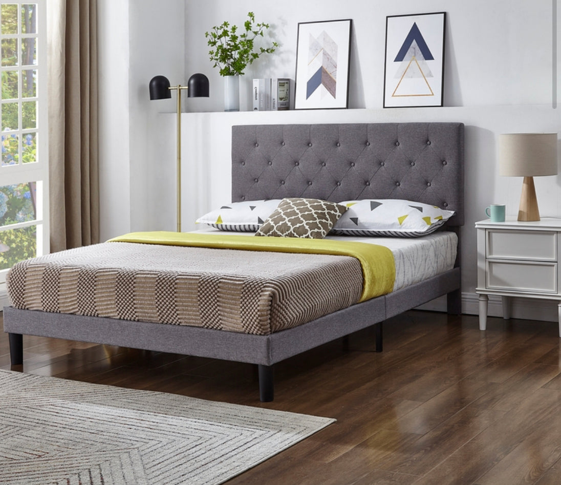 5383 Grey Fabric Upholstered Platform Bed - Furniture Depot