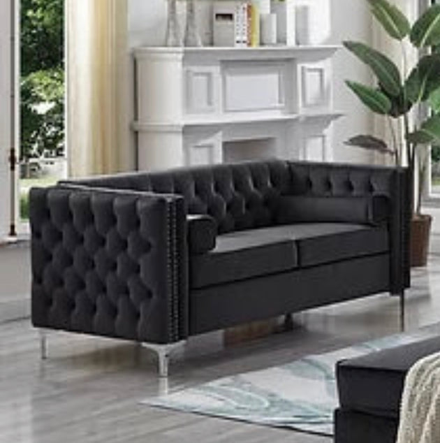 Emma Collection - Velvet Fabric Deep Tufting in Black - Furniture Depot