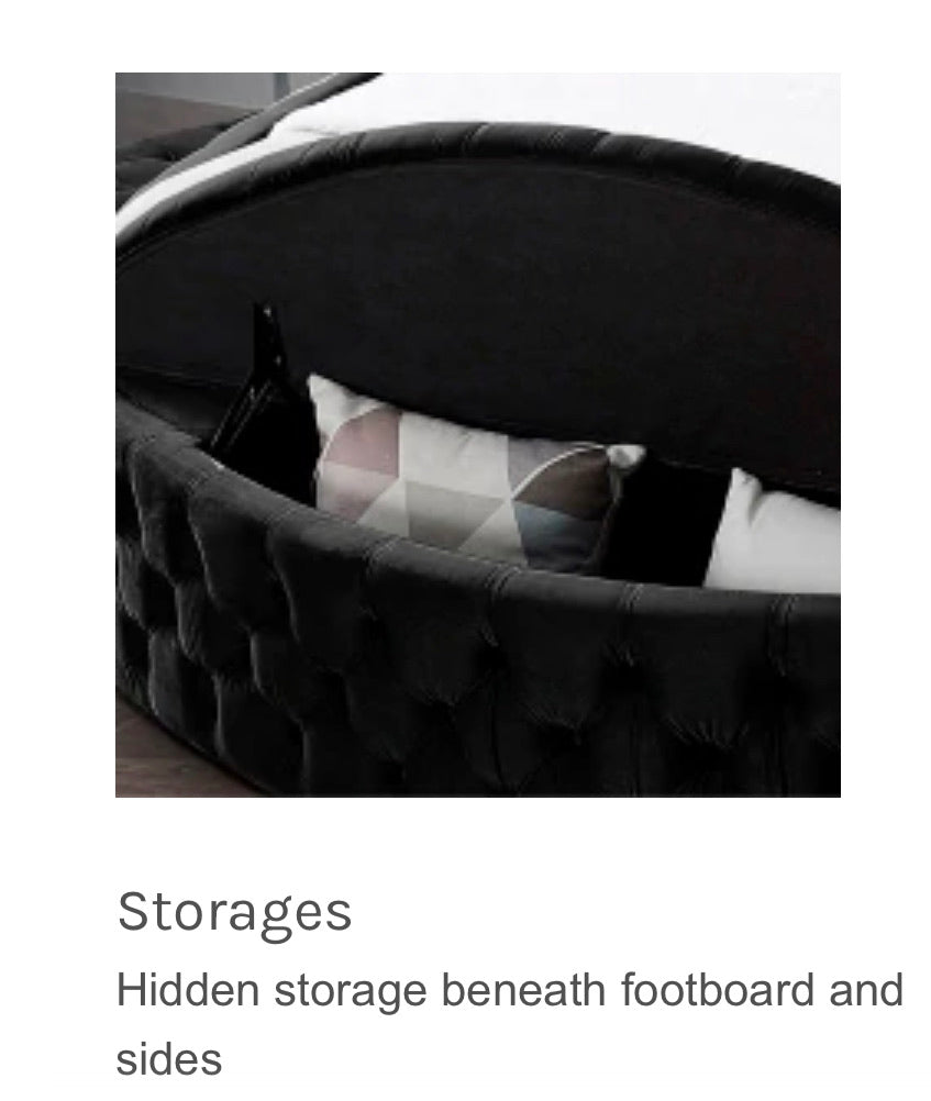 Samantha Black Velvet Round Storage Bed - Furniture Depot