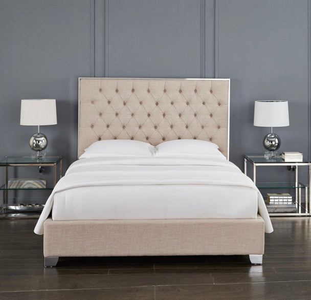 Kroma Platform Bed - Beige Fabric - Furniture Depot