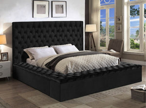 Tiffany Triple Storage Velvet Bed -Black - Furniture Depot