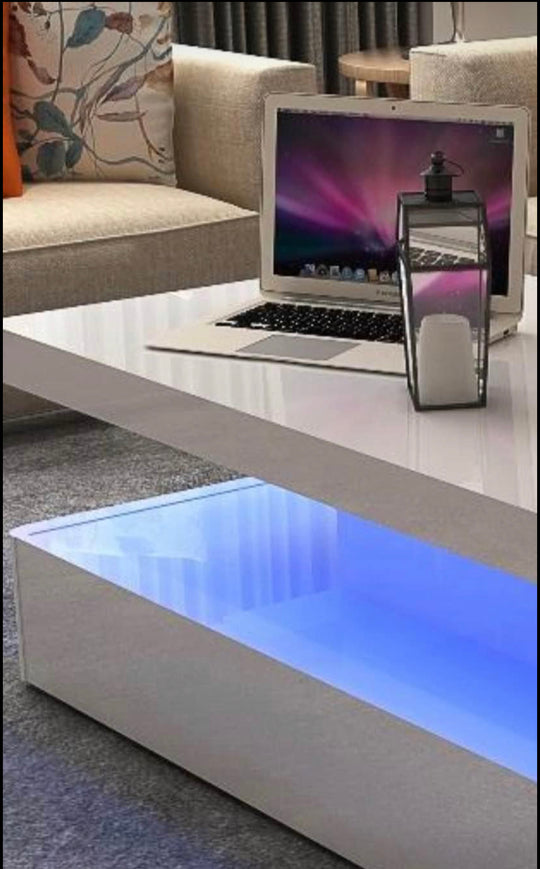 Cecilia White High Gloss Lacquer Coffee Table with LED light and Storage Drawer - Furniture Depot