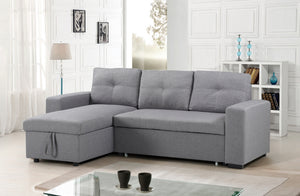Allora Reversible Sleeper Sectional w/ Storage - Grey Fabric - Furniture Depot