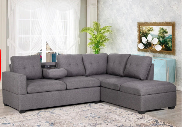 Odon Sectional With Drop Down Table - Furniture Depot